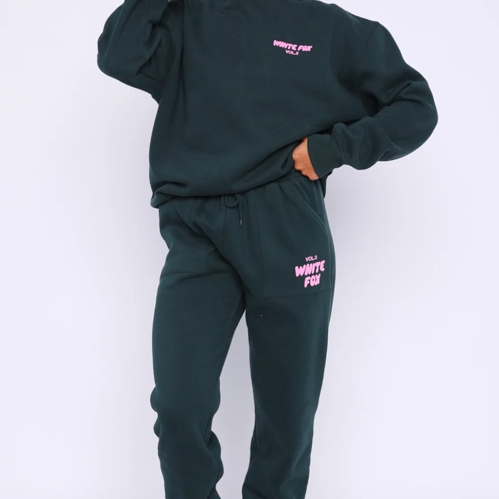 White Fox Dark Green Sweatshirt and Joggers Set